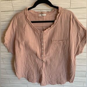 Luda Kate Blush Pink Short Sleeve Button muslin Top